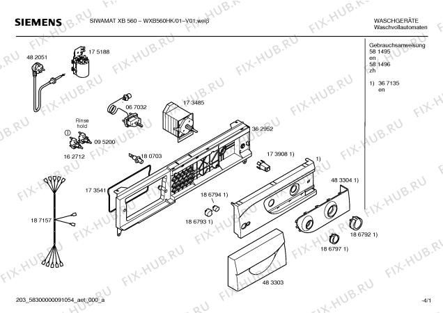 Схема №4 WXB560HK SIWAMAT XB 560 с изображением Инструкция по эксплуатации для стиралки Siemens 00581495
