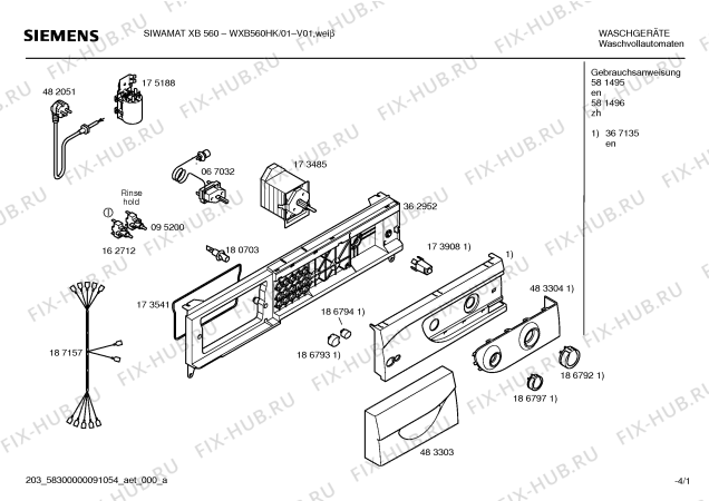 Схема №4 WXB560HK SIWAMAT XB 560 с изображением Кабель для стиралки Bosch 00187157