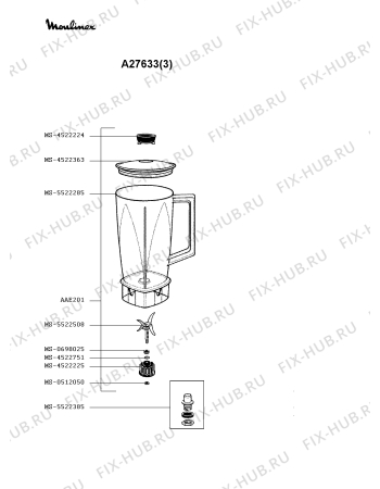 Схема №2 AAW5BA(R) с изображением Гайка для электроблендера Moulinex MS-0512050