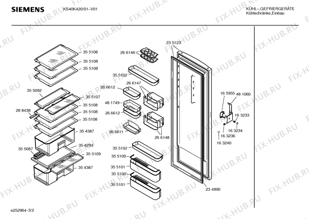 Взрыв-схема холодильника Siemens KS40K420 - Схема узла 02