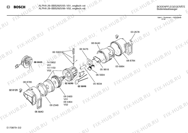 Взрыв-схема пылесоса Bosch BBS2925 ALPHA 29 - Схема узла 02
