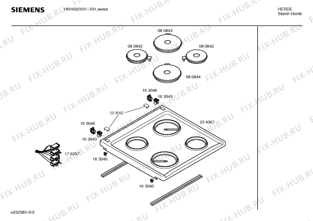 Взрыв-схема плиты (духовки) Siemens HN16023 - Схема узла 02