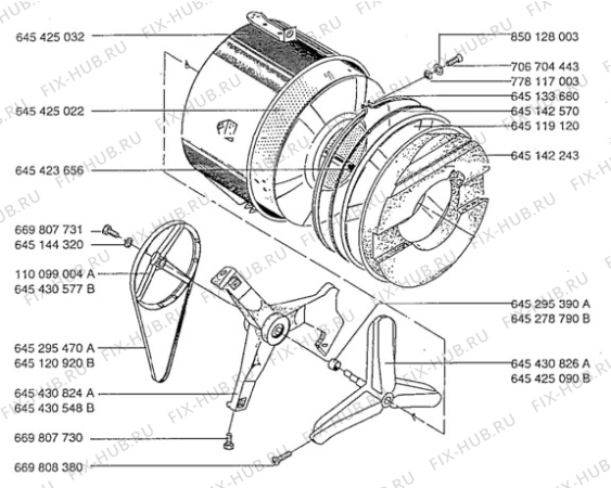 Взрыв-схема стиральной машины Aeg LAV50400 - Схема узла Drum