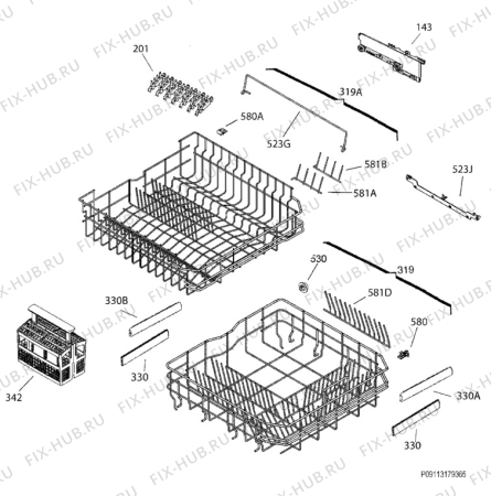 Взрыв-схема посудомоечной машины Electrolux ESL7320RA - Схема узла Basket 160