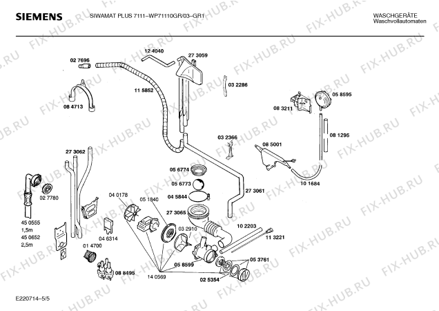 Взрыв-схема стиральной машины Siemens WP71110GR, SIWAMAT PLUS 7111 - Схема узла 05