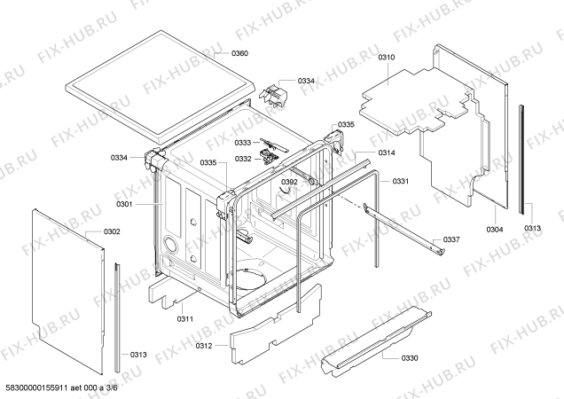 Схема №5 SMS50E09EP с изображением Столешница для посудомойки Bosch 00686310