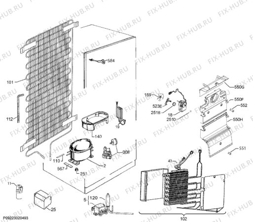 Взрыв-схема холодильника Aeg SCE72716TM - Схема узла Cooling system 017