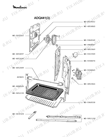 Взрыв-схема плиты (духовки) Moulinex ADQ441(3) - Схема узла ZP002123.9P2