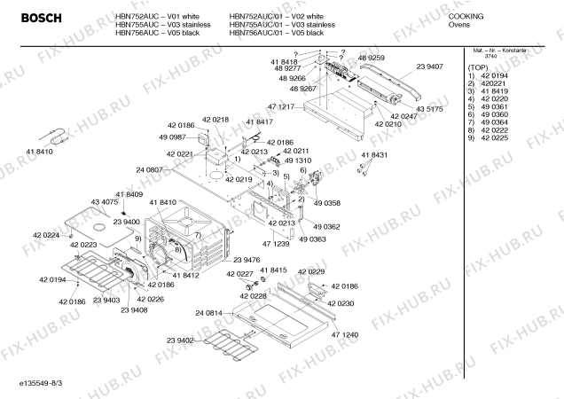 Схема №8 HBN756AUC с изображением Рамка для холодильной камеры Bosch 00239409