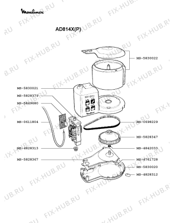 Взрыв-схема кухонного комбайна Moulinex AD814X(P) - Схема узла MP002497.0P2