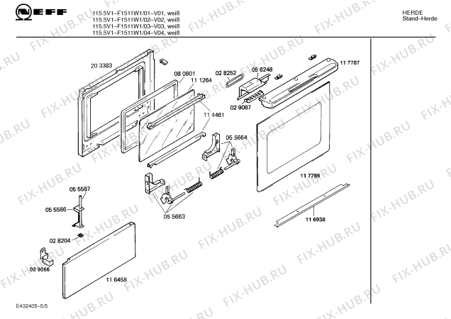 Взрыв-схема плиты (духовки) Neff F1511W1 115.5 V1 - Схема узла 05