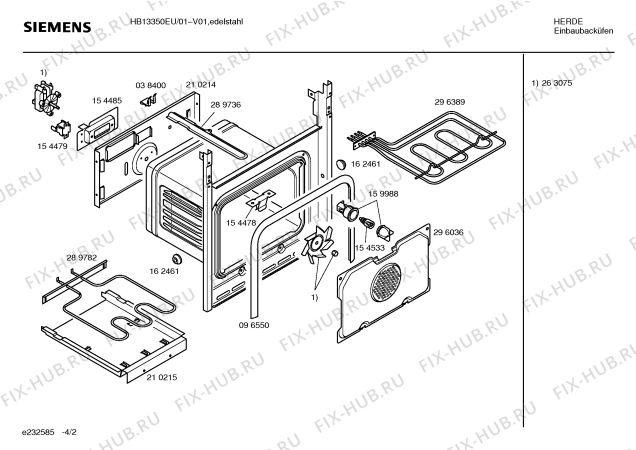 Схема №4 HB13350EU с изображением Внешняя дверь для духового шкафа Siemens 00213569