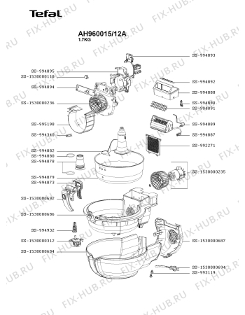 Взрыв-схема тостера (фритюрницы) Tefal AH960015/12A - Схема узла MP005776.6P2