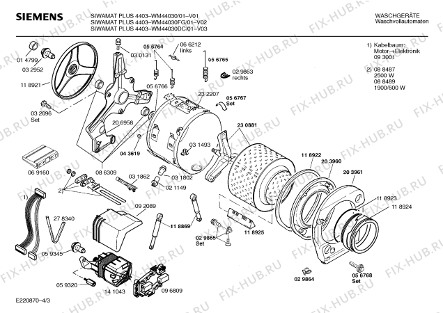 Взрыв-схема стиральной машины Siemens WM44030DC SIWAMAT PLUS 4403 - Схема узла 03
