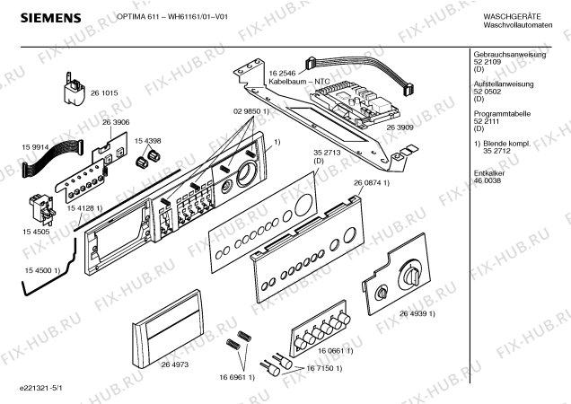 Схема №4 WH61161 OPTIMA 611 с изображением Панель управления для стиралки Siemens 00352712