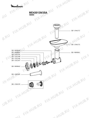 Взрыв-схема мясорубки Moulinex ME430139/35A - Схема узла 6P004957.8P2