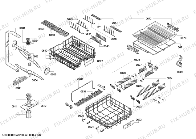 Взрыв-схема посудомоечной машины Bosch SMU86M65DE - Схема узла 06
