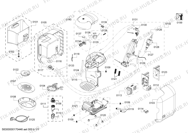 Схема №1 TAS1257 TASSIMO с изображением Кабель для электрокофеварки Bosch 00752451