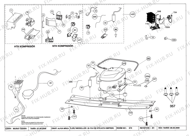 Взрыв-схема холодильника Beko BU1201 (7248546919) - COMPRESSOR ASSY. (B-110 / 115 / 120 HTK COMPRESSOR)