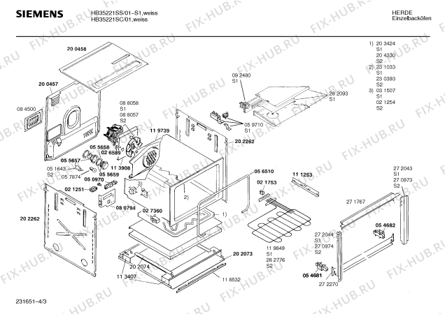 Взрыв-схема плиты (духовки) Siemens HB35221SC - Схема узла 03