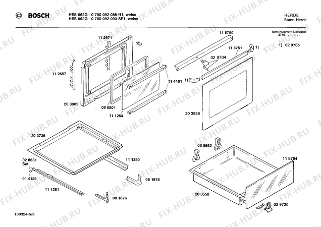 Схема №3 0750092077 HES662G с изображением Вал для плиты (духовки) Bosch 00056435