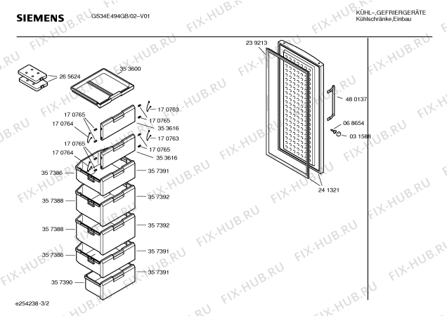 Взрыв-схема холодильника Siemens GS34E494GB - Схема узла 02