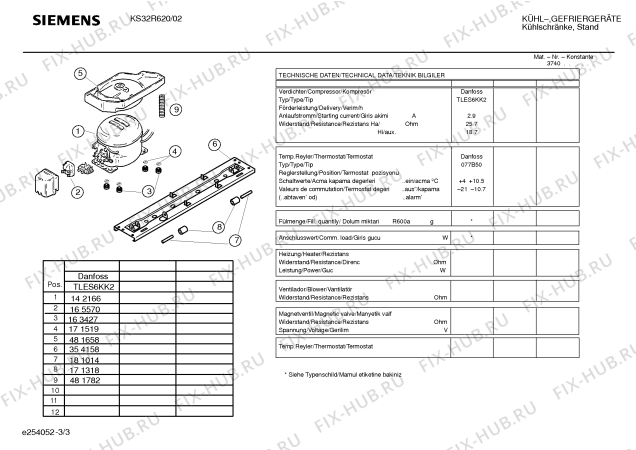 Схема №3 KS32R600 с изображением Компрессор для холодильной камеры Siemens 00142166