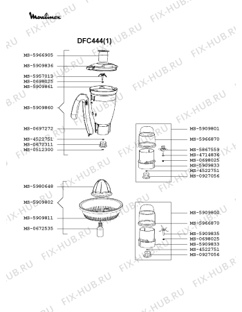 Взрыв-схема кухонного комбайна Moulinex DFC444(1) - Схема узла 2P002585.0P2