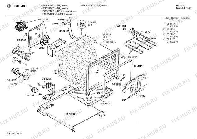 Взрыв-схема плиты (духовки) Bosch HES520D - Схема узла 04