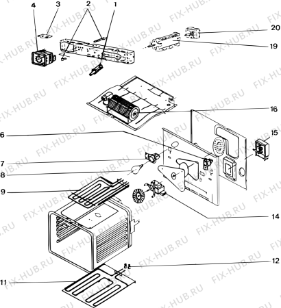 Взрыв-схема плиты (духовки) Indesit F4015 (F008824) - Схема узла