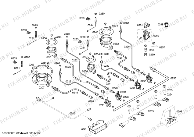 Схема №1 PHL206FAU Bosch с изображением Газовый кран для плиты (духовки) Bosch 00498659