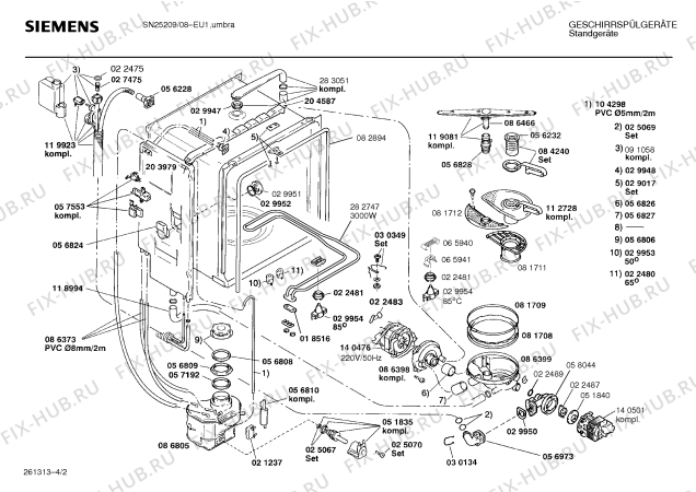 Взрыв-схема посудомоечной машины Siemens SN25209 - Схема узла 02