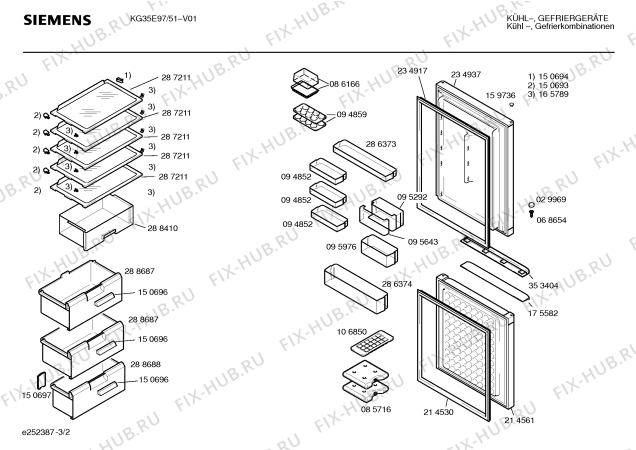 Схема №3 KG35E97 с изображением Планка ручки для холодильника Siemens 00353404