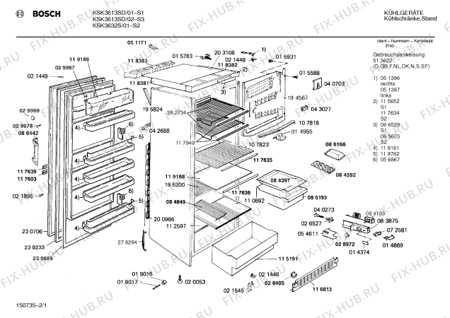 Схема №2 KSK3632S с изображением Крышка для холодильника Bosch 00085603