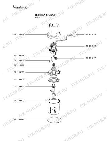 Схема №1 DJ305110/350 с изображением Электромотор для блендера (миксера) Moulinex SS-194309