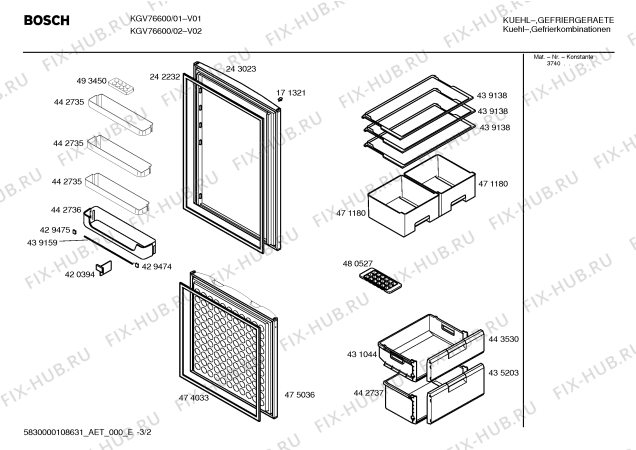 Взрыв-схема холодильника Bosch KGV76600 - Схема узла 02
