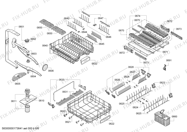 Взрыв-схема посудомоечной машины Siemens SN58P566DE Extraklasse, Made in Germany - Схема узла 06