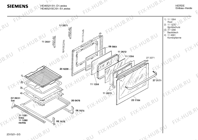 Взрыв-схема плиты (духовки) Siemens HE46521SC - Схема узла 03