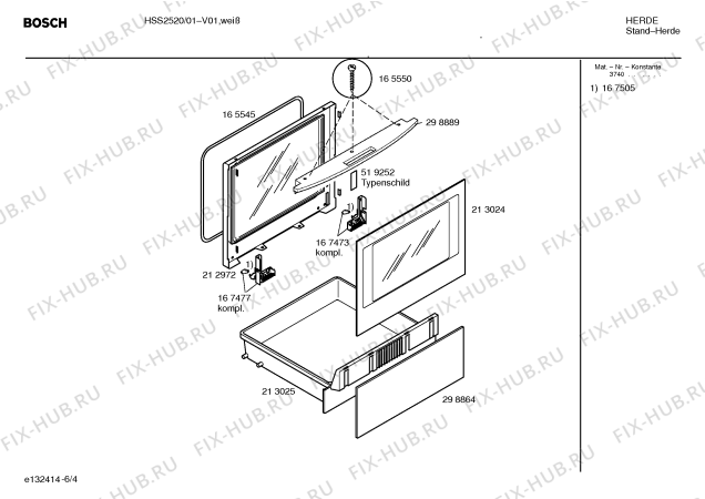 Схема №5 HSS2520 с изображением Стеклокерамика для плиты (духовки) Bosch 00213026