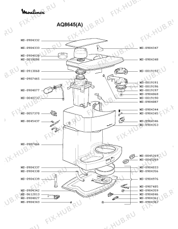 Взрыв-схема кофеварки (кофемашины) Moulinex AQ8645(A) - Схема узла 4P001894.0P2