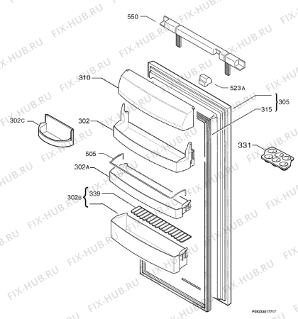 Взрыв-схема холодильника Juno Electrolux JRG90180 - Схема узла Door 003