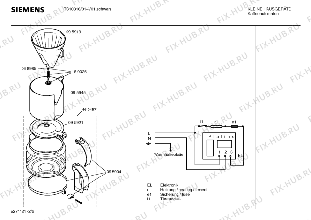 Взрыв-схема кофеварки (кофемашины) Siemens TC10316 - Схема узла 02