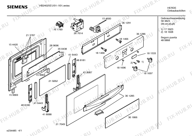 Схема №3 HB33055EU с изображением Петля двери для плиты (духовки) Siemens 00418088