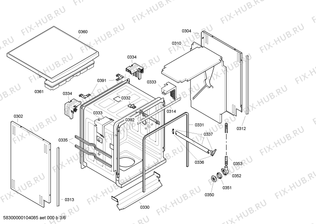 Взрыв-схема посудомоечной машины Bosch SGS47M22EU Silence VarioFlex - Схема узла 03