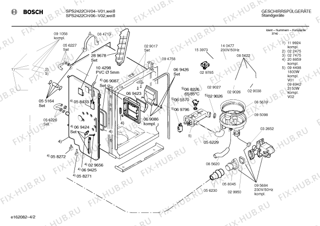 Взрыв-схема посудомоечной машины Bosch SPS2422CH - Схема узла 02