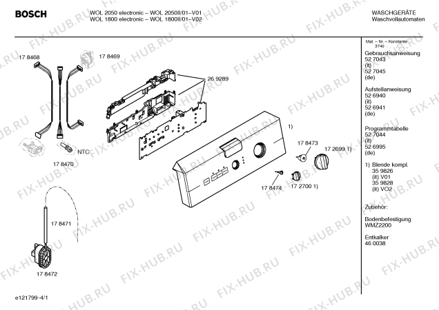 Схема №4 WOL1250II WOL1250 electronic с изображением Инструкция по установке/монтажу для стиральной машины Bosch 00526940
