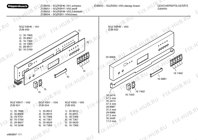 Схема №1 SGZKBI1 ZUB654 с изображением Вкладыш в панель для посудомойки Bosch 00358910