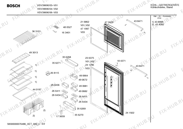 Схема №2 KSV39690 с изображением Ручка двери для холодильника Bosch 00438471