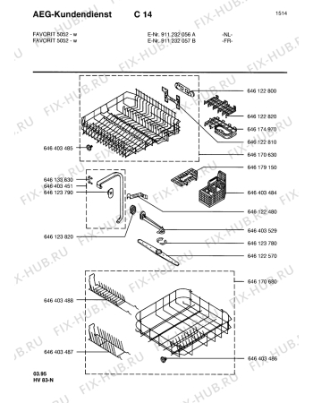 Взрыв-схема посудомоечной машины Aeg FAV5052-W  NL - Схема узла Baskets, tubes 061