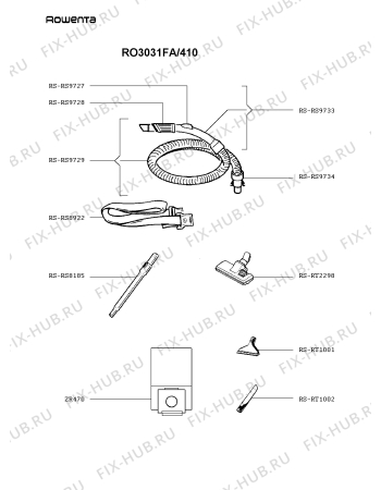 Взрыв-схема пылесоса Rowenta RO3031FA/410 - Схема узла FP002877.9P2